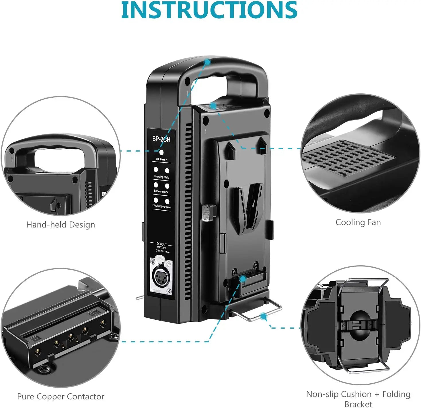 NEEWER NW BP 2CH Dual Channel V Mount/V Lock Battery Charger - Professional Camera Battery Charger for Sony, Canon, Nikon - Perfect for Film Production & Photography Studios
