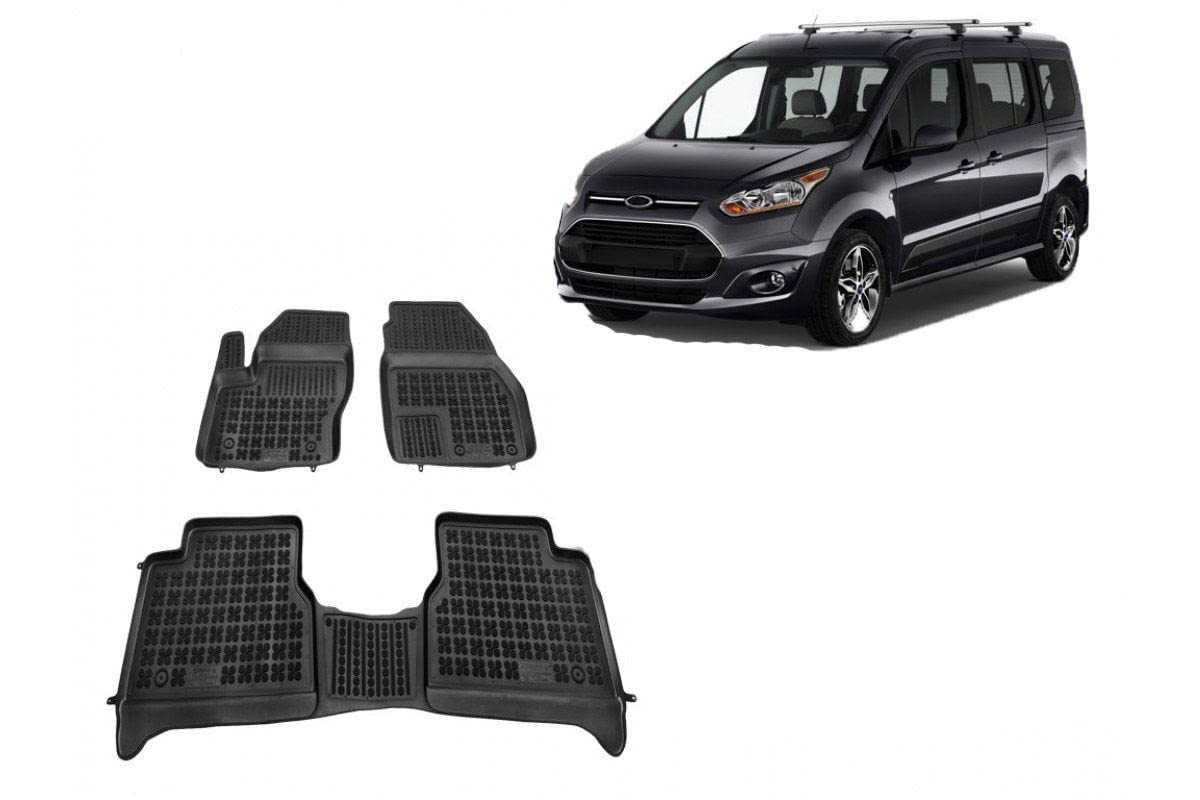All Weather Floor Mats for Ford Transit Connect 2014-2022 - Heavy Duty Anti-Slip Car Floor Liners - Custom Fit for Wagon & Passenger Van Accessories (Black) - Perfect for Road Trips, Camping & Daily Commute