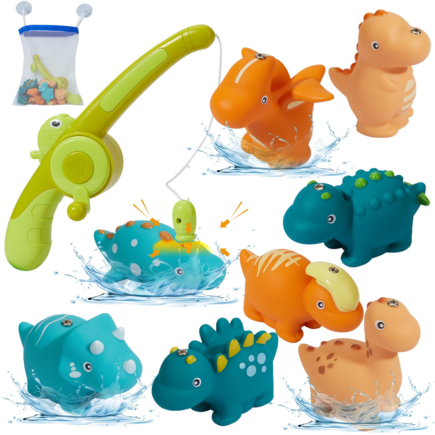 Magnetic Fishing Bath Toys for Toddlers 1-4 Years Old - 8PCS Soft Rubber Dinosaur Water Table Toys with Fishing Rod for Pool, Bathtub & Outdoor Play - Fun Learning Game for Boys & Girls Ages 1 2 3 4
