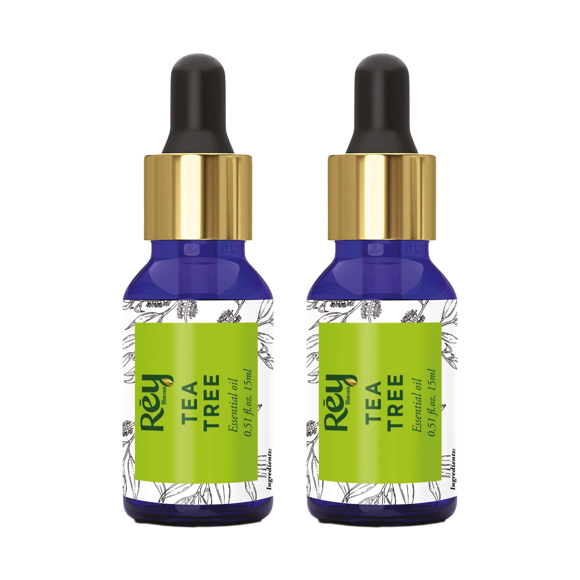 Rey Naturals 100% Pure Tea Tree Essential Oil for Hair Growth, Scalp Care, Acne Treatment & Aromatherapy | Natural Remedy for Dandruff, Stress Relief & Skin Care | Perfect for Diffusers, Massage & DIY Beauty - 15ml Bottle