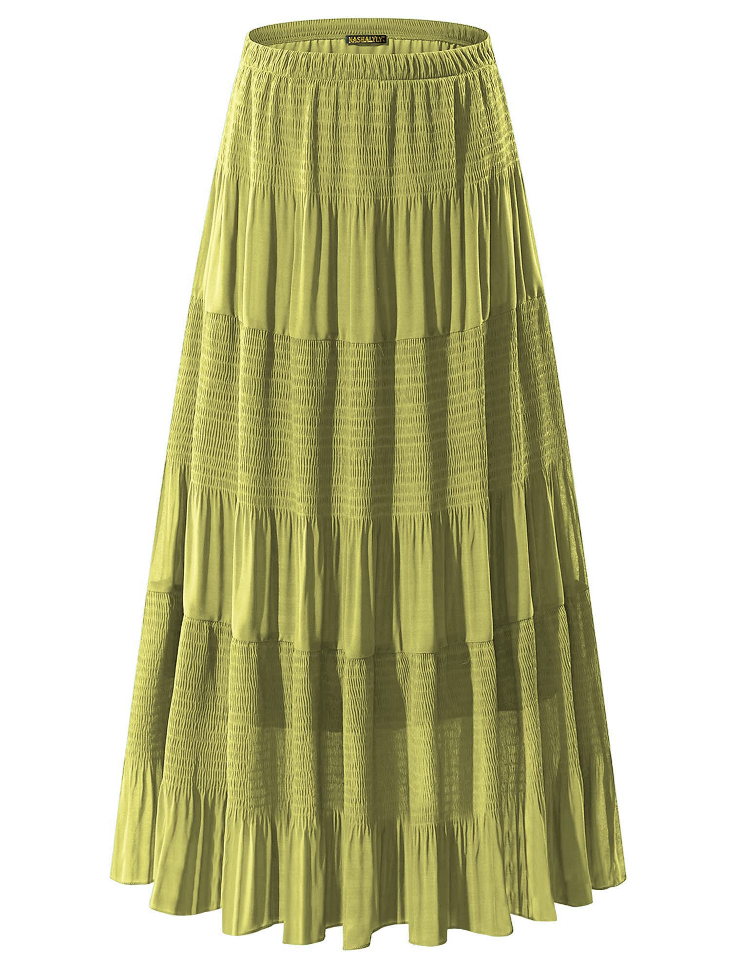 NASHALYLY Women's Chiffon Elastic High Waist Pleated A-Line Flared Maxi Skirt - Elegant Summer Beach Dressy Skirt for Vacation, Party & Casual Wear