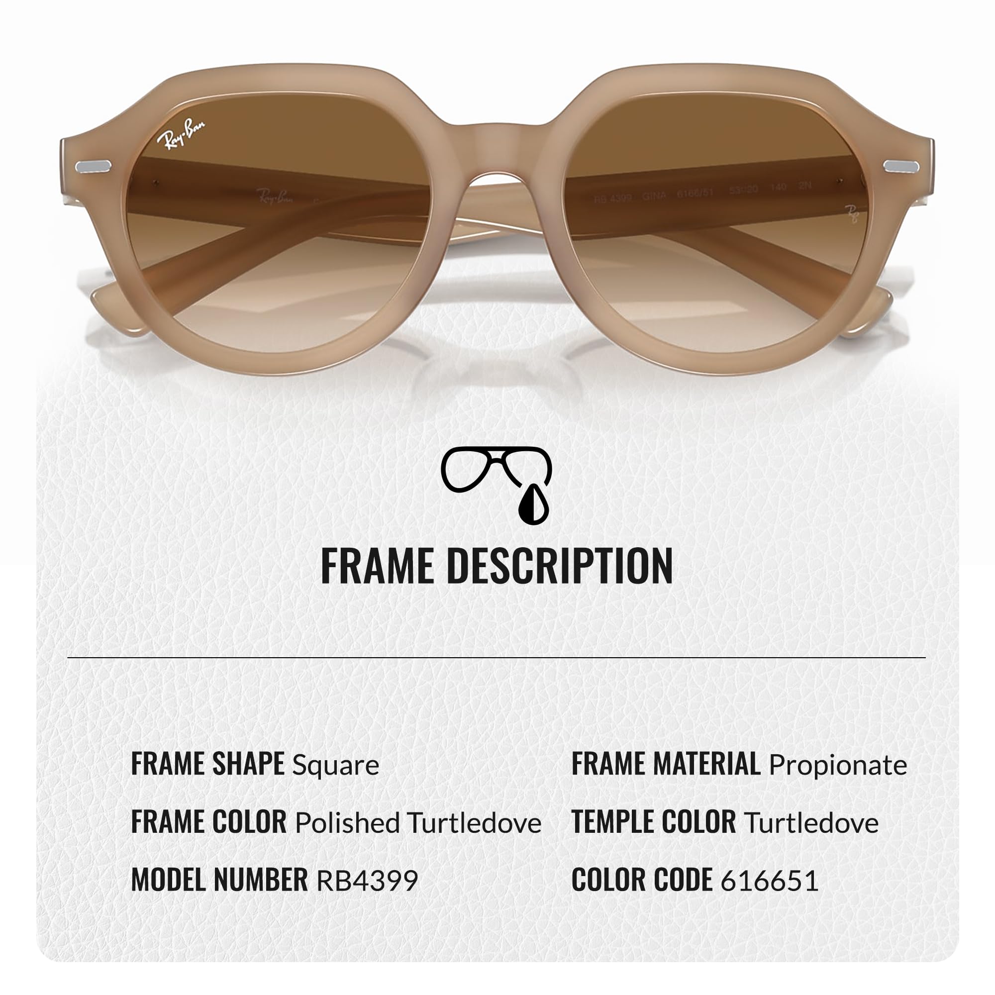 Ray-Ban RB4399 GINA Square Sunglasses with Eyewear Kit - High Bridge Fit - UV Protection - Lightweight & Durable - Perfect for Driving, Beach & Outdoor Activities
