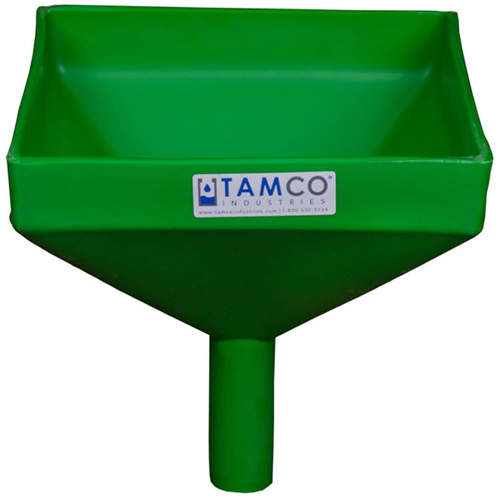 10 Inch Square Green Tamco Funnel with 1-1/2 Inch OD Spout - Perfect for Automotive Fluids, Cooking Oil Transfer, and DIY Home Projects