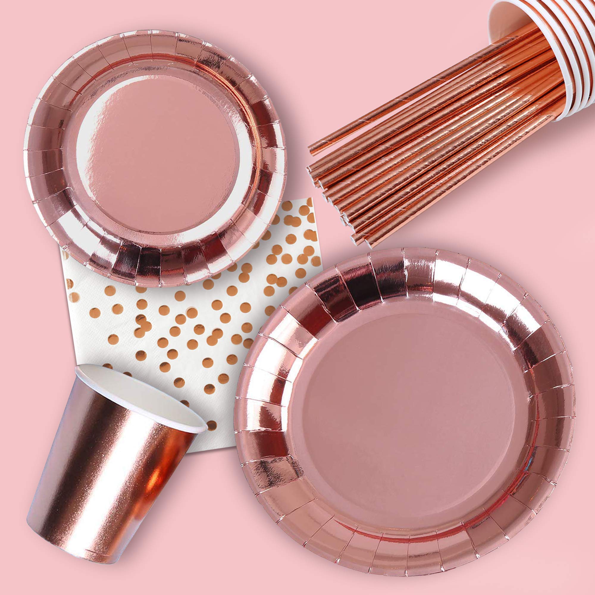 Rose Gold Party Decorations Kit - Valentine's Day, Galentine's Day & Birthday Supplies with Balloons, Tableware, Plates, Cups & Napkins | Perfect for Home Decor, Bachelorette Parties & Romantic Celebrations