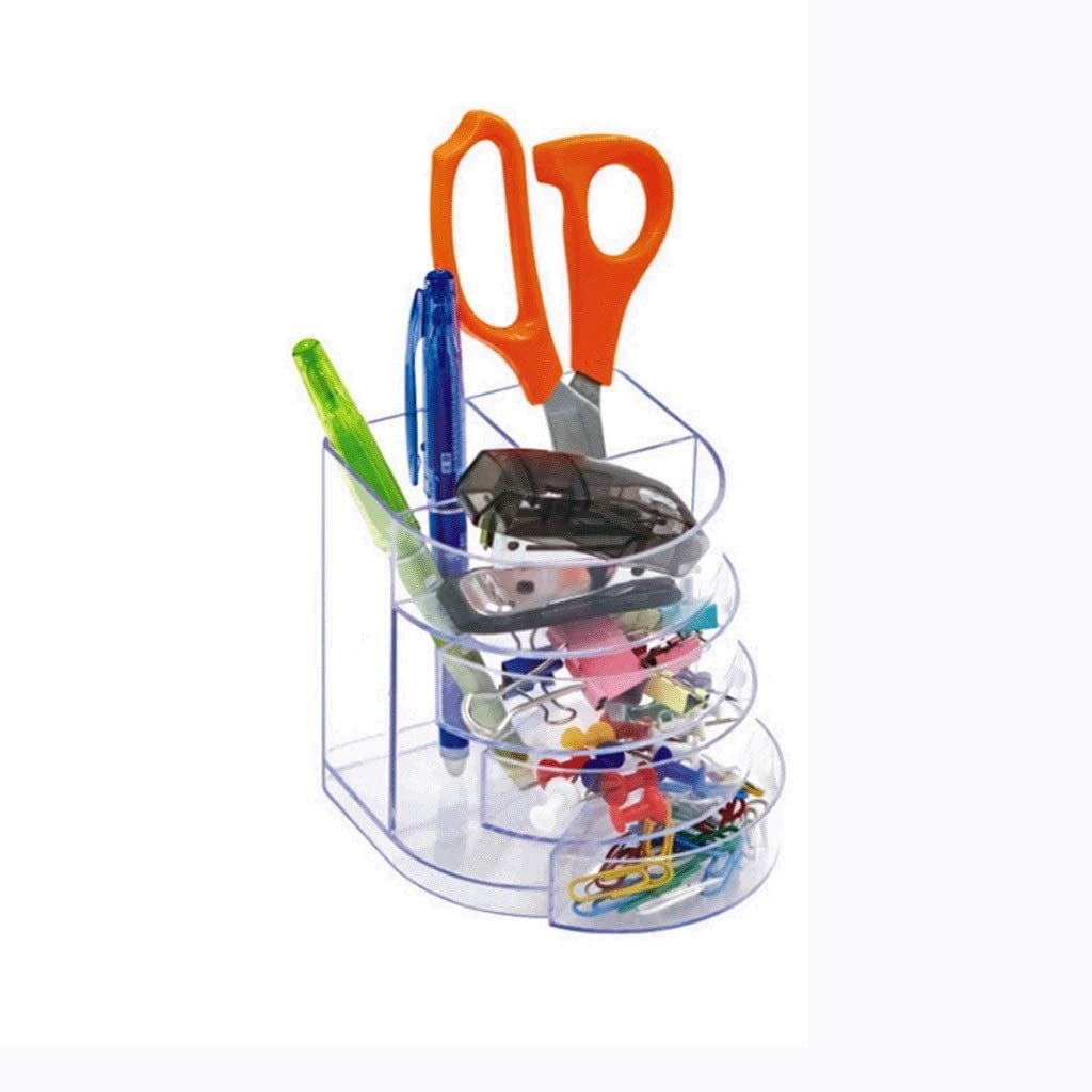 Multifunctional Rotating Pen Holder with Transparent Compartments - Desk Organizer for Pencils, Pens & Office Supplies | Perfect for Home, Office & School Workspaces (Color: Blue)