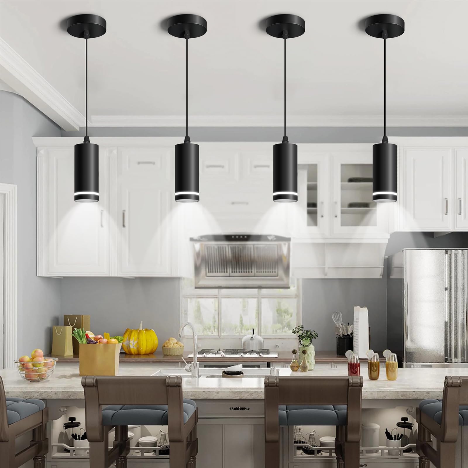 OKELI 3-Pack Mini Pendant Lights - Modern Black LED Hanging Fixtures with COB Lamp Beads for Kitchen Island, Dining Room, Bar Counter - 12W ETL Certified Dimmable Lighting
