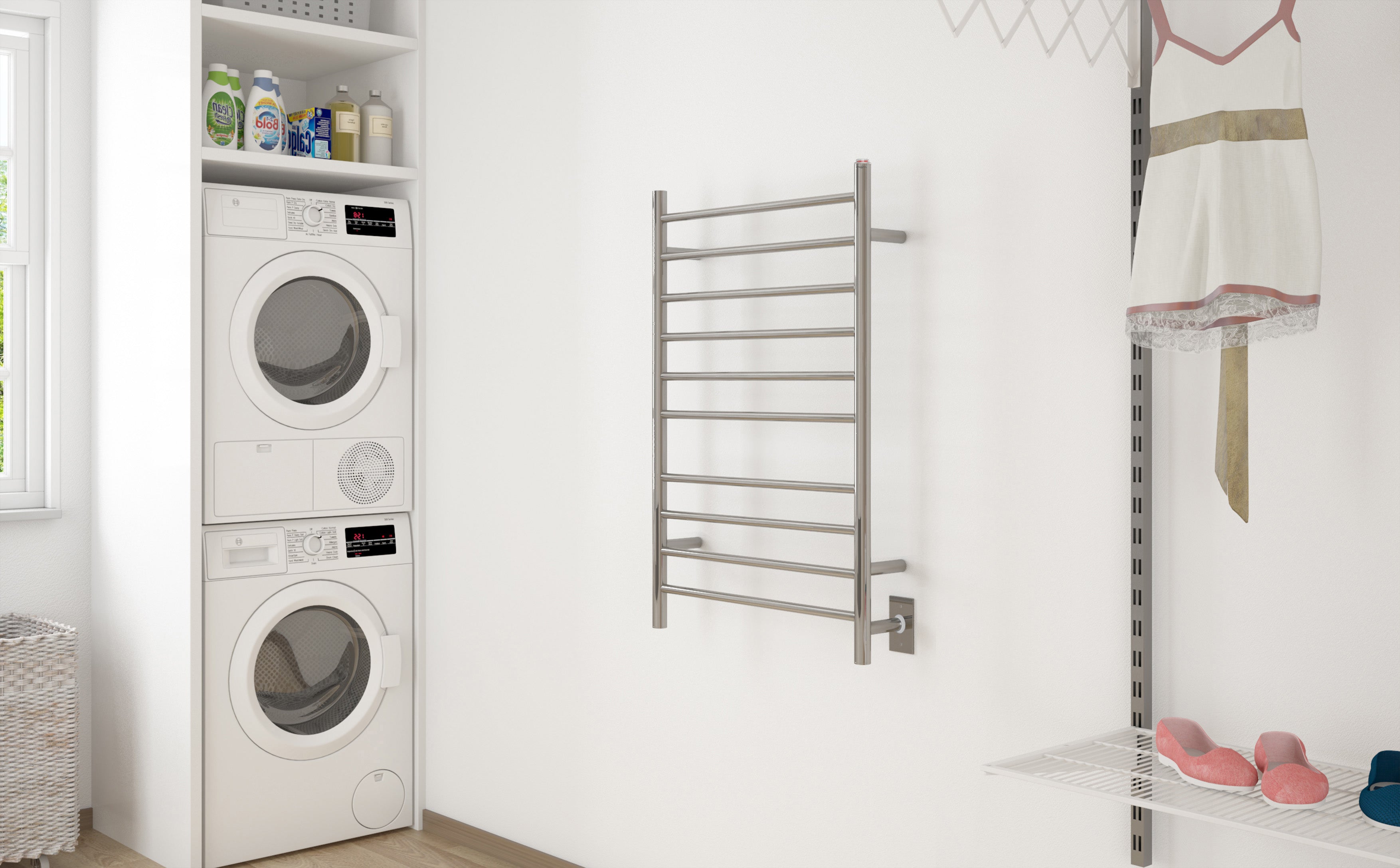 Novara Dual 10 Bar Wall Mounted Stainless Steel Towel Warmer - Bathroom Luxury Heated Towel Rack for Spa, Hotel & Home Use