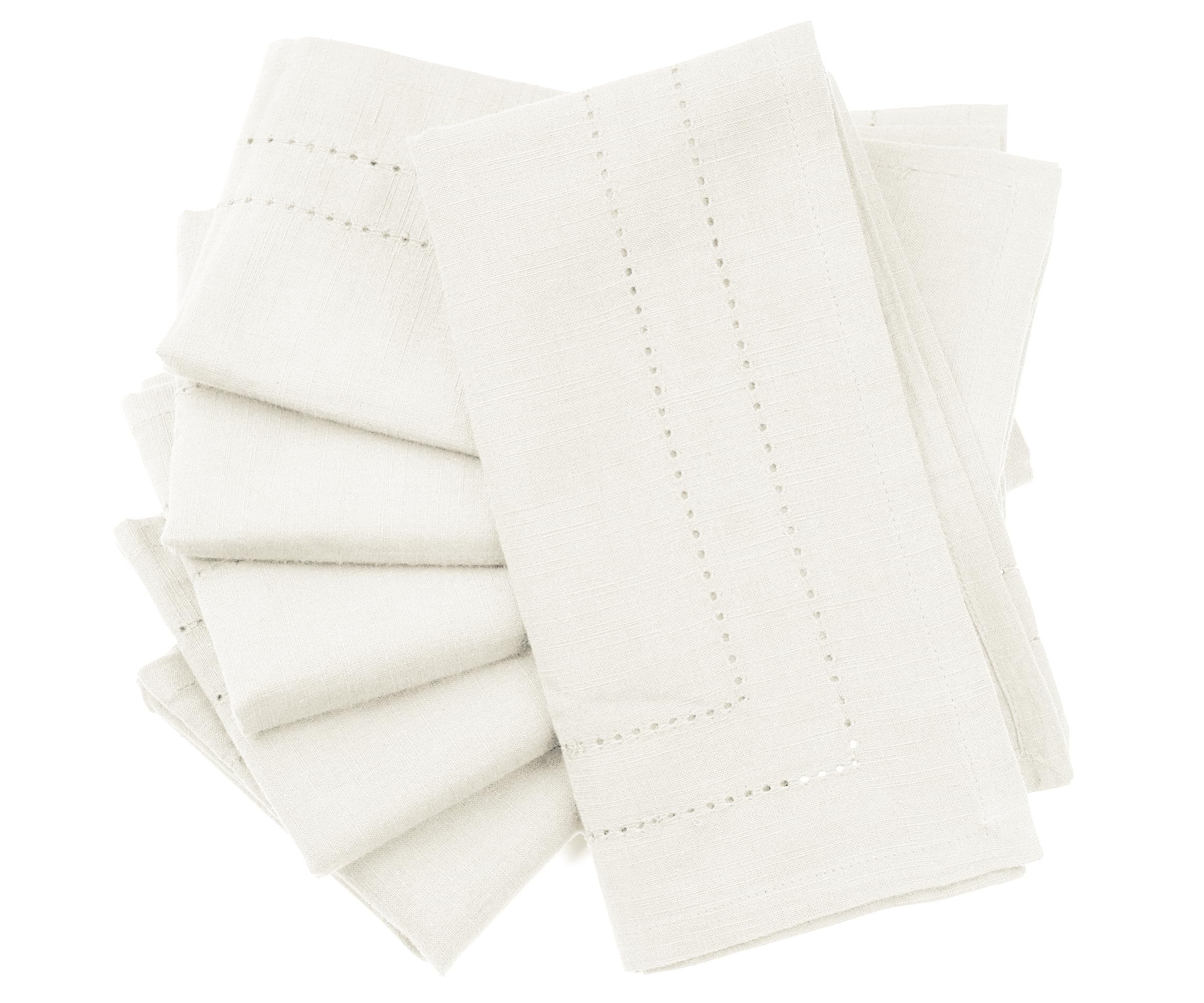 Premium Off White Cloth Napkins Set of 6 - 100% Cotton Ivory Dinner Napkins with Double Hemstitched Corners | Reusable & Washable Table Linens for Weddings, Parties, Fine Dining & Everyday Elegance (20x20 Inches)