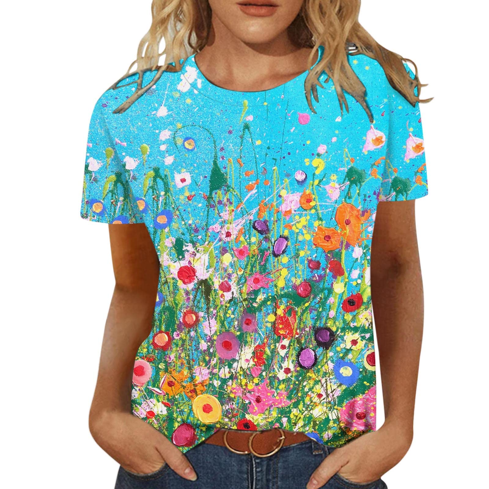 Women's Casual Summer Tops - 3/4 Sleeve Butterfly Print Tee Shirts, Loose Lightweight Blouse for Outdoor Activities & Vacation Wear