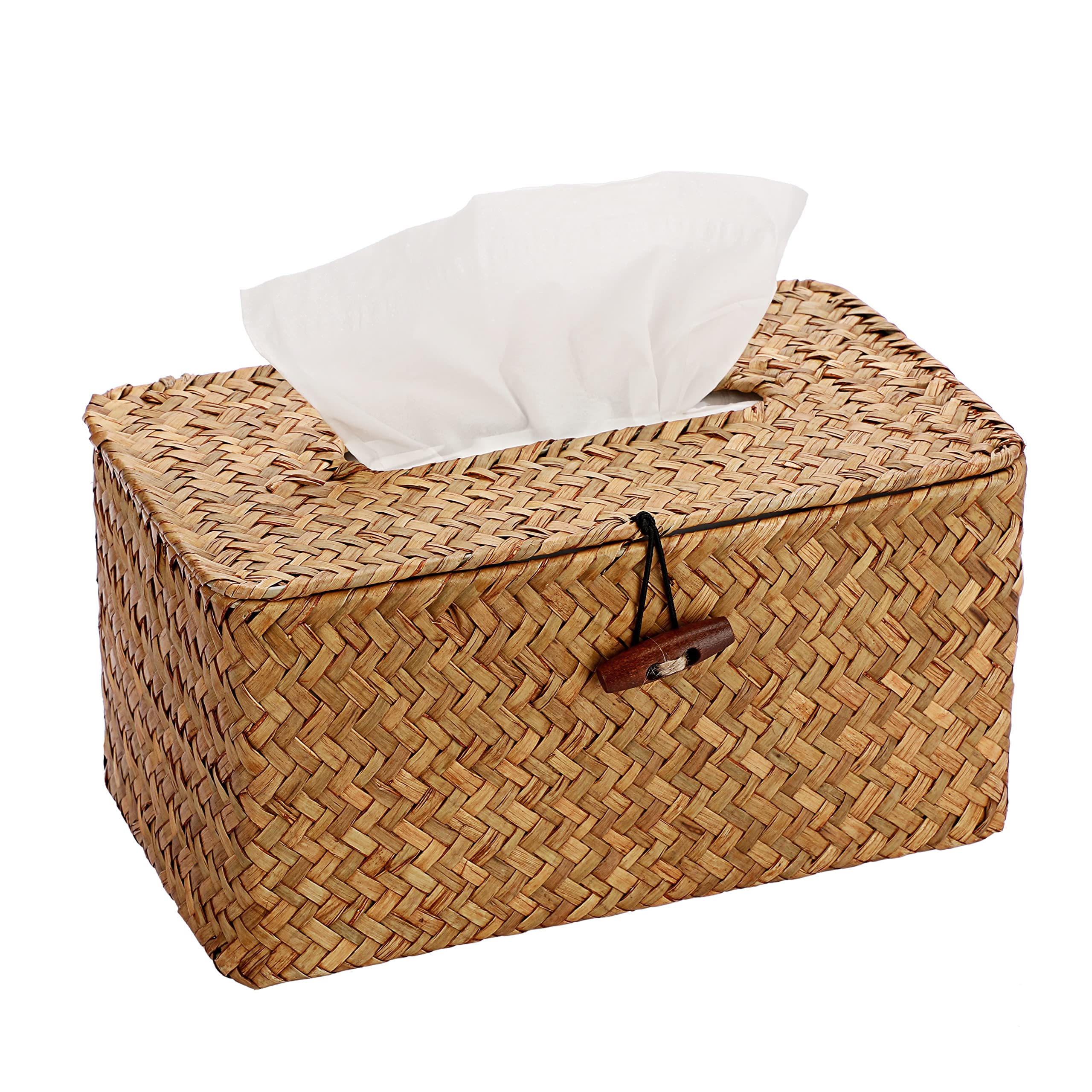 Large Rectangle Seagrass Tissue Box Cover - Woven Decorative Holder for Bathroom, Home, Office & Coffee Table | Natural Fiber Tissue Box Organizer for Living Room, Bedroom & Kitchen Decor