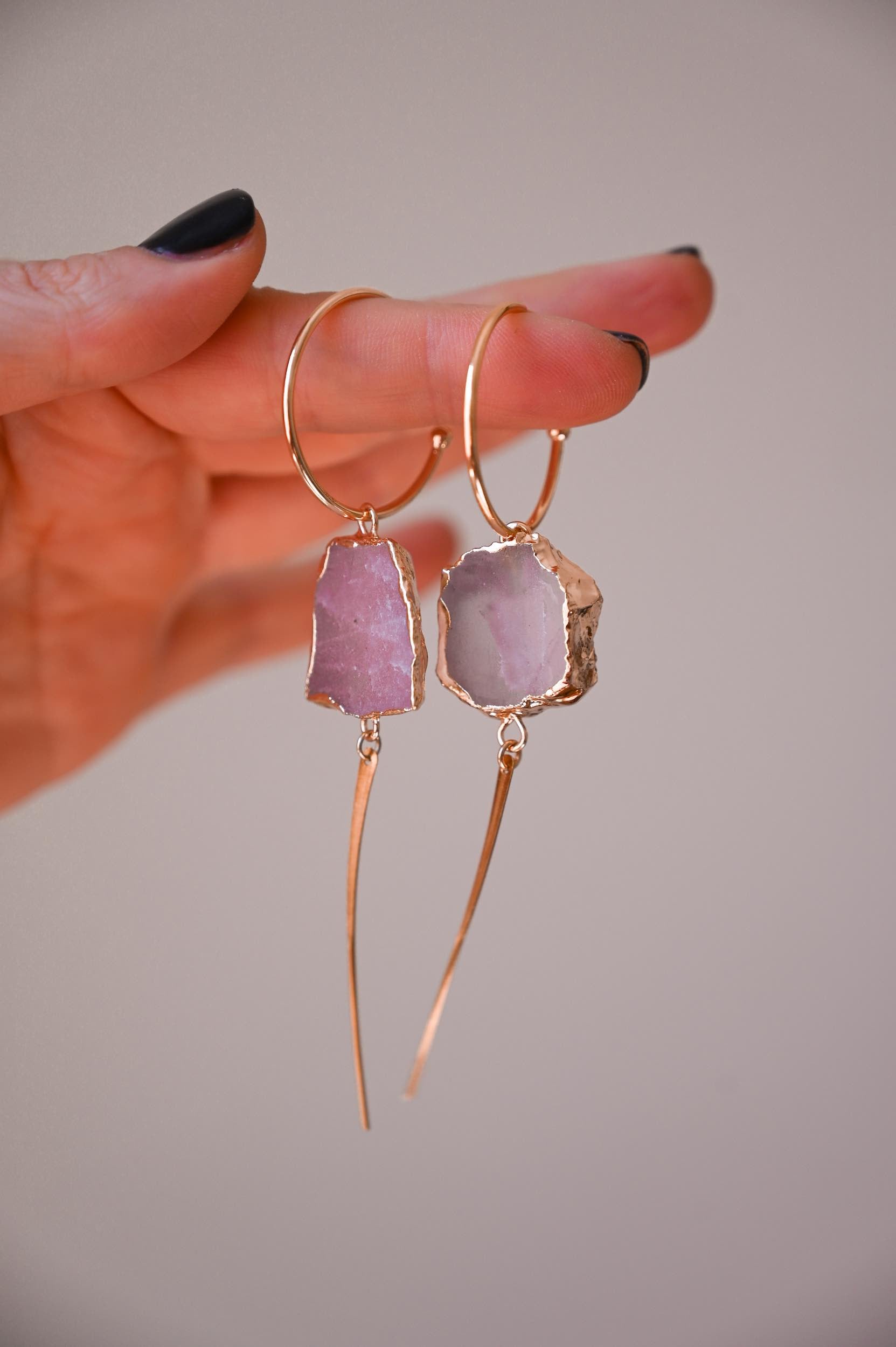Baddie Rose Quartz Gold Hoop Earrings for Women - Trendy Dainty Rose Gold Huggie Hoops - Perfect for Everyday Wear, Date Night & Gift Giving