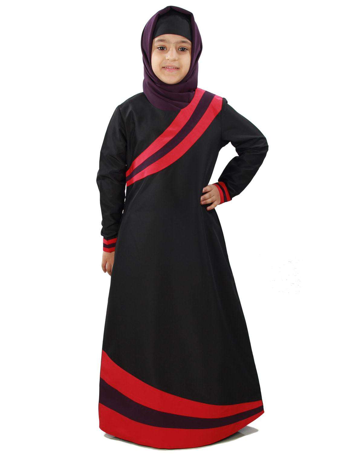 Shimah Black Kid's Abaya Dress - Islamic Prayer Dress for Girls - Perfect for Eid, Mosque & Special Occasions