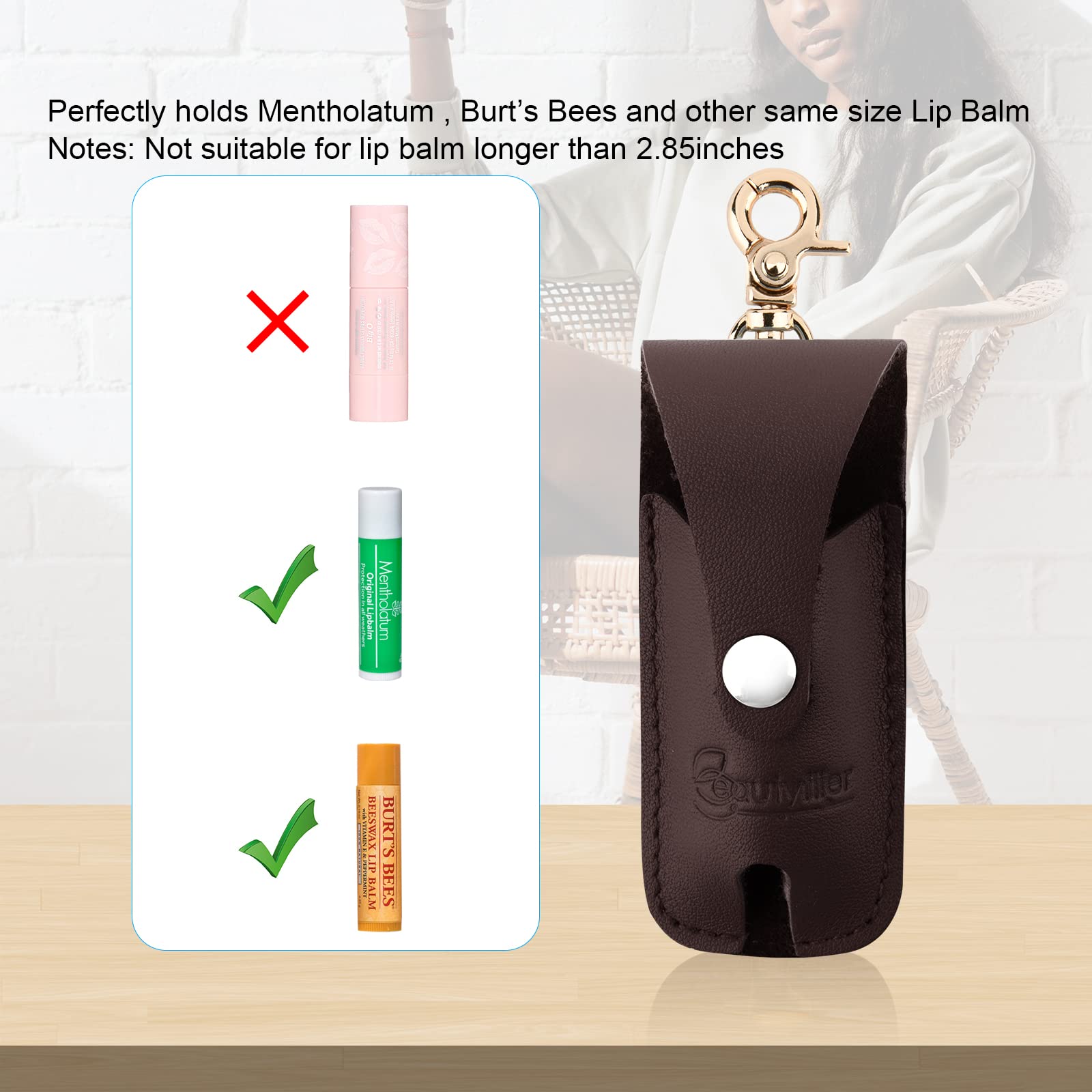Beautyflier Clip-on Lipstick Sleeves - Soft Leather Keychain Lipstick Holder & Lip Balm Pouch for Travel - Flip Style Design - Perfect for Purse, Keychain & On-the-Go Touch Ups