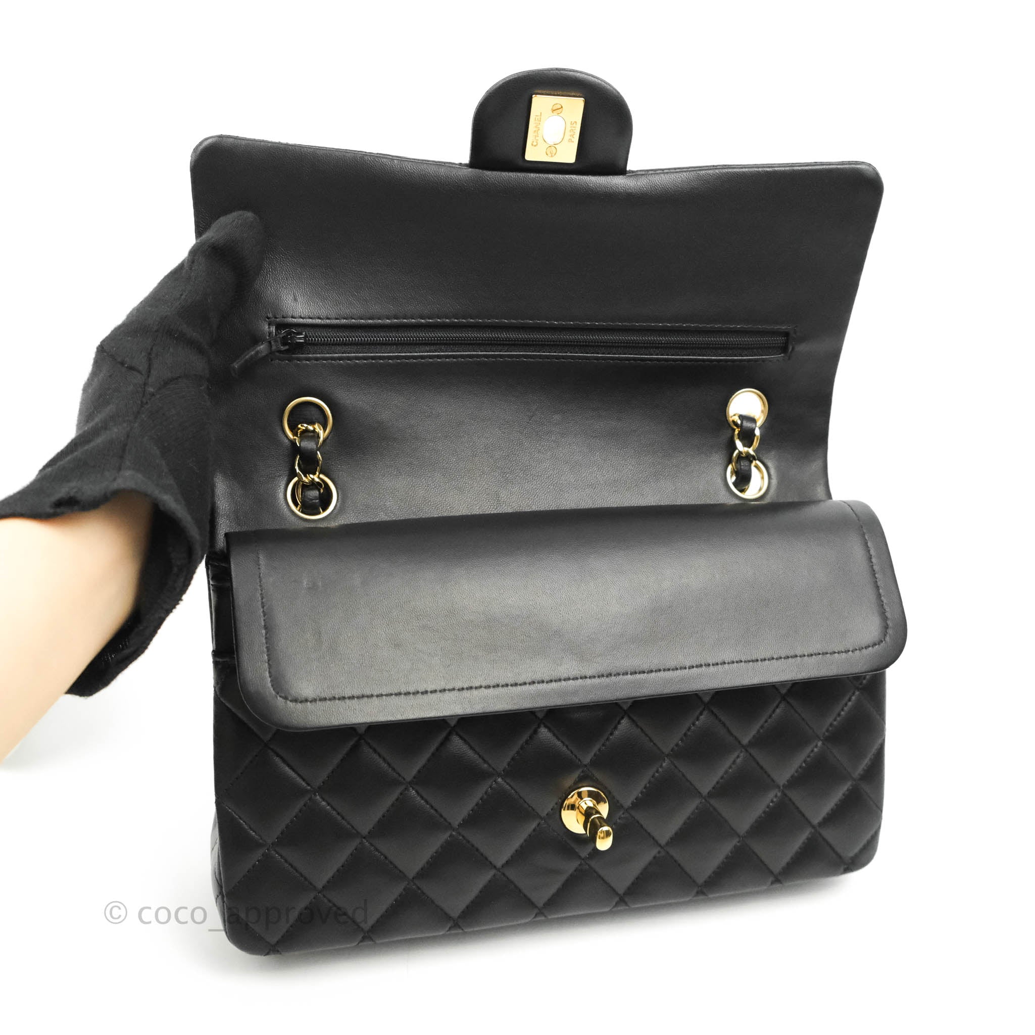 Chanel Classic Medium Double Flap Bag in Black Lambskin Leather with Gold Hardware - Luxury Handbag for Women, Perfect for Work, Evening Events & Special Occasions
