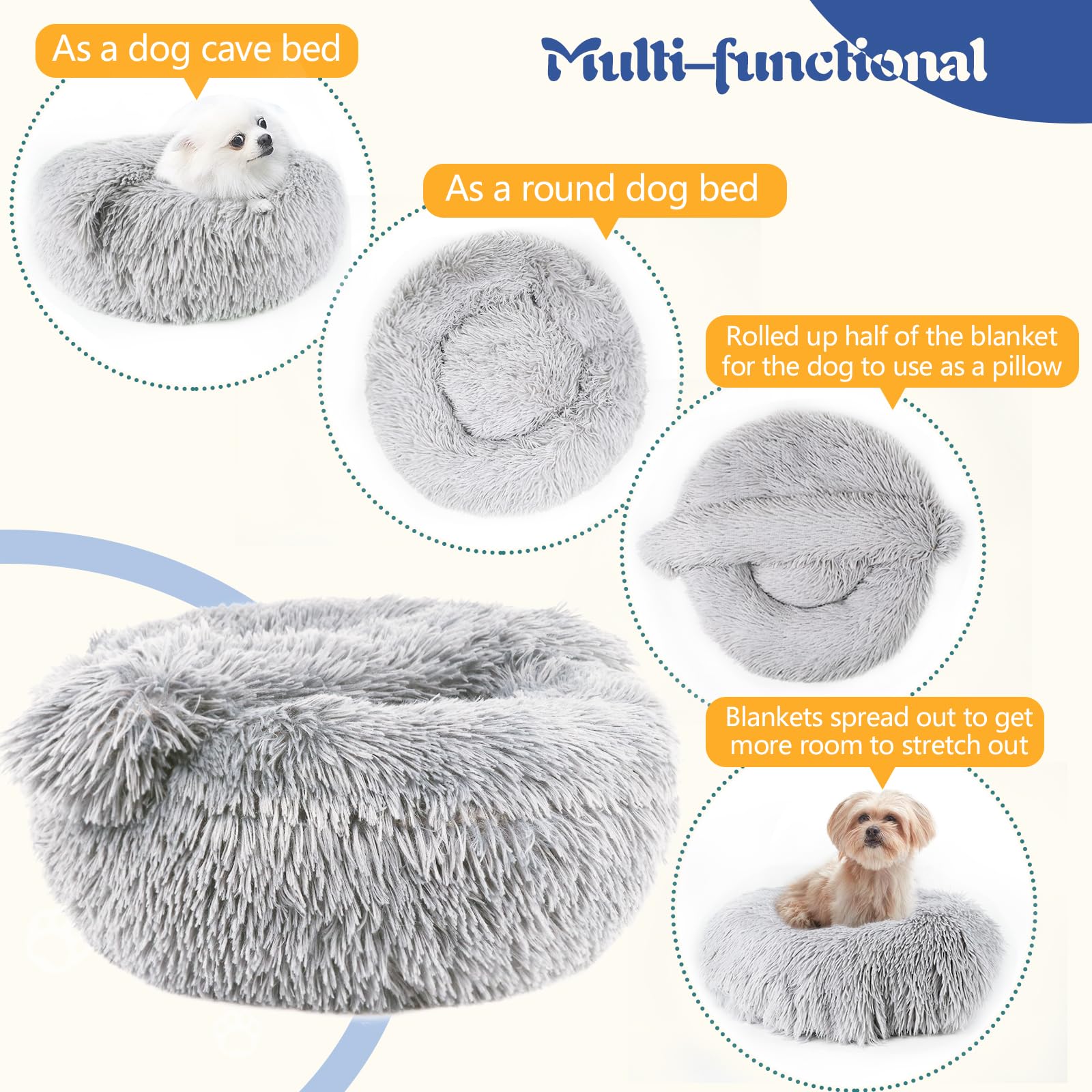 ShinHye Small Dog Bed & Cat Bed - Plush Fluffy Hooded Pet Bed with Removable Blanket, Cozy Indoor Pet Bed for Small Dogs & Cats, Anti-Anxiety Washable Pet Bed - Perfect for Crate, Kennel or Living Room Comfort