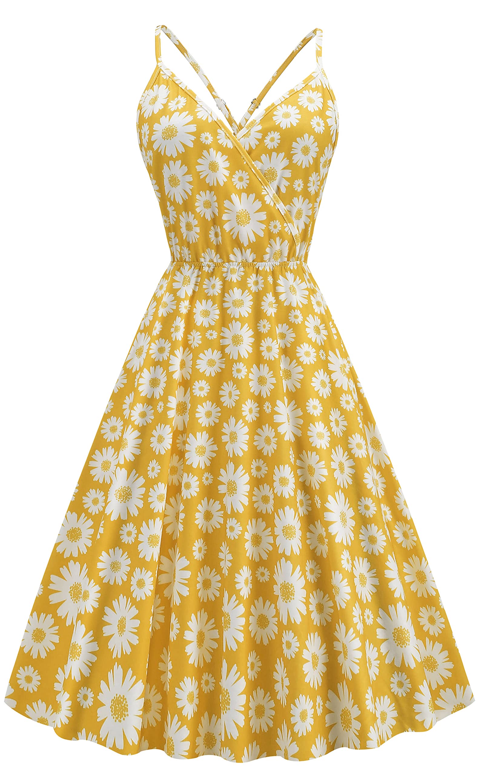 Women's Floral Summer Dress - Cotton Casual V-Neck Backless Sundress with Pockets | Perfect for Beach Vacation, Outdoor Picnic & Summer Party