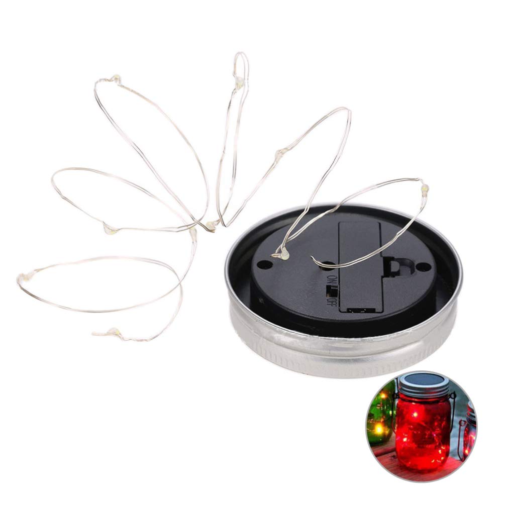 OSALADI 10 LED Solar Mason Jar Lights - 1M Waterproof Fairy String Lights for Outdoor Decor (Jars Not Included) - Perfect for Garden, Patio, Wedding & Backyard Ambiance (Red Light)