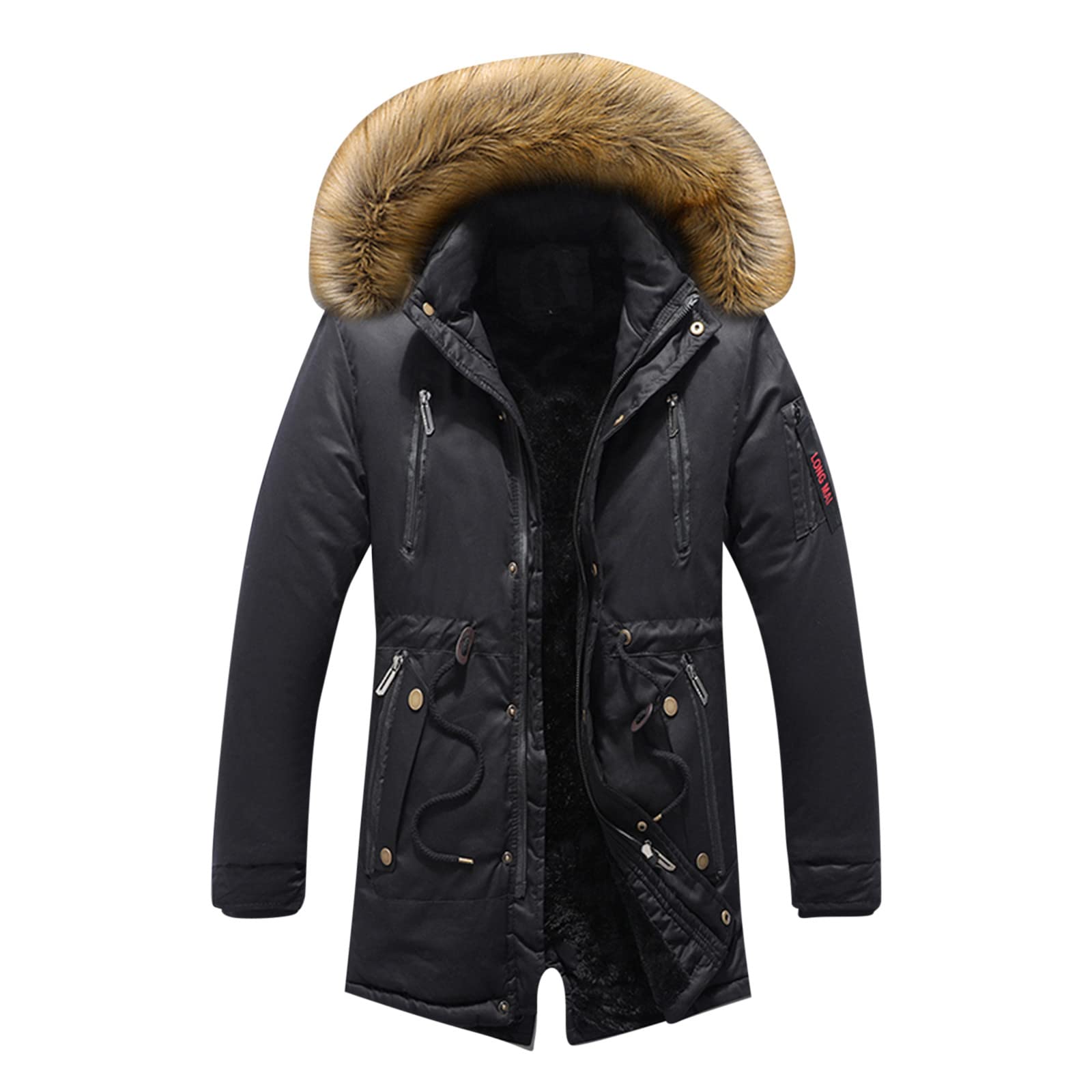 Men's Long Sleeve Plush Hooded Jacket - Winter Warm Fleece Coat with Stand Collar for Outdoor Work & Casual Wear | Perfect for Cold Weather, Hiking, and Daily Commute