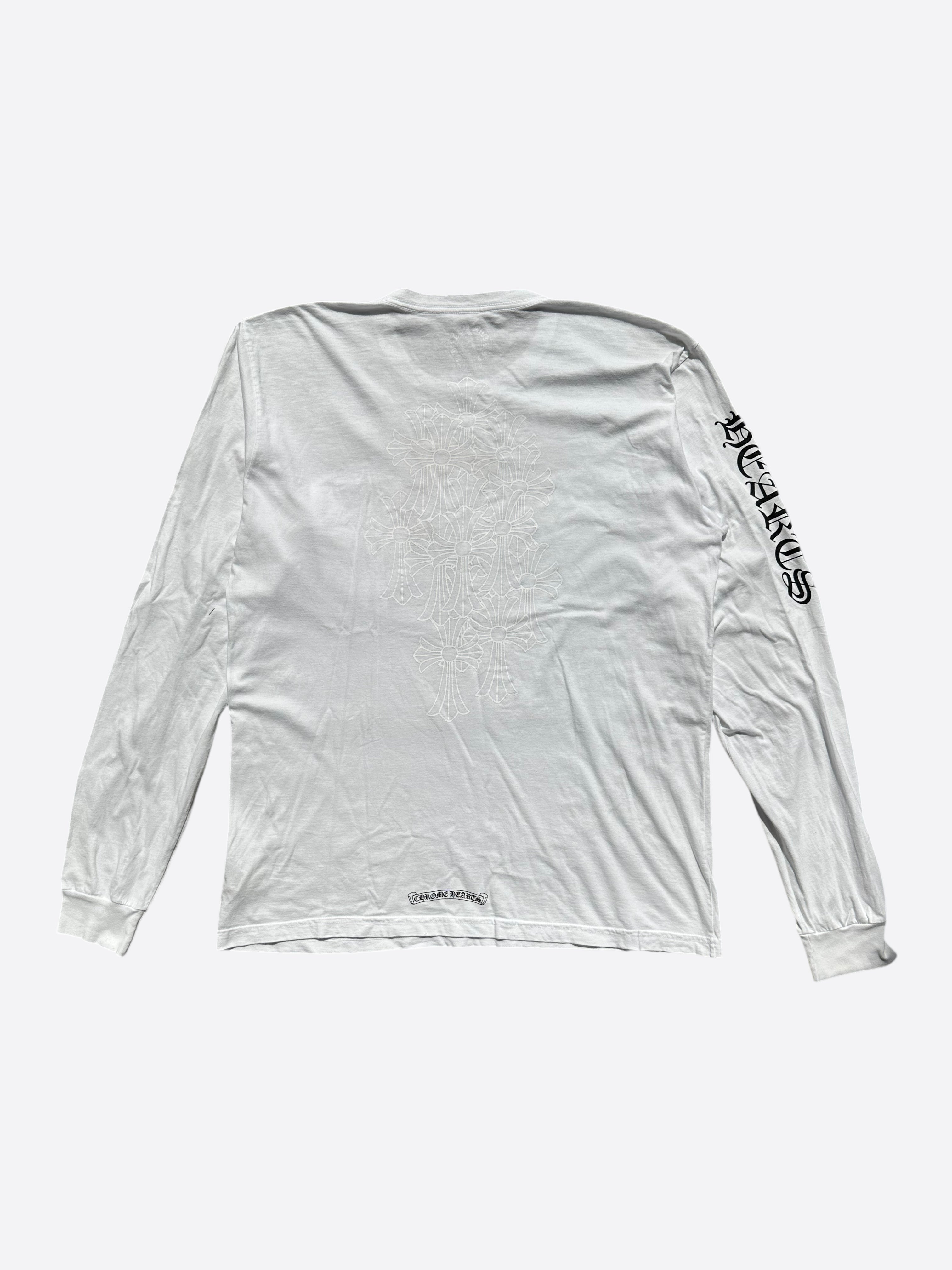 Chrome Hearts White Cemetery Cross Print Long Sleeve T-Shirt for Men - Gothic Streetwear, Casual Outfit, and Rock Music Festival Apparel