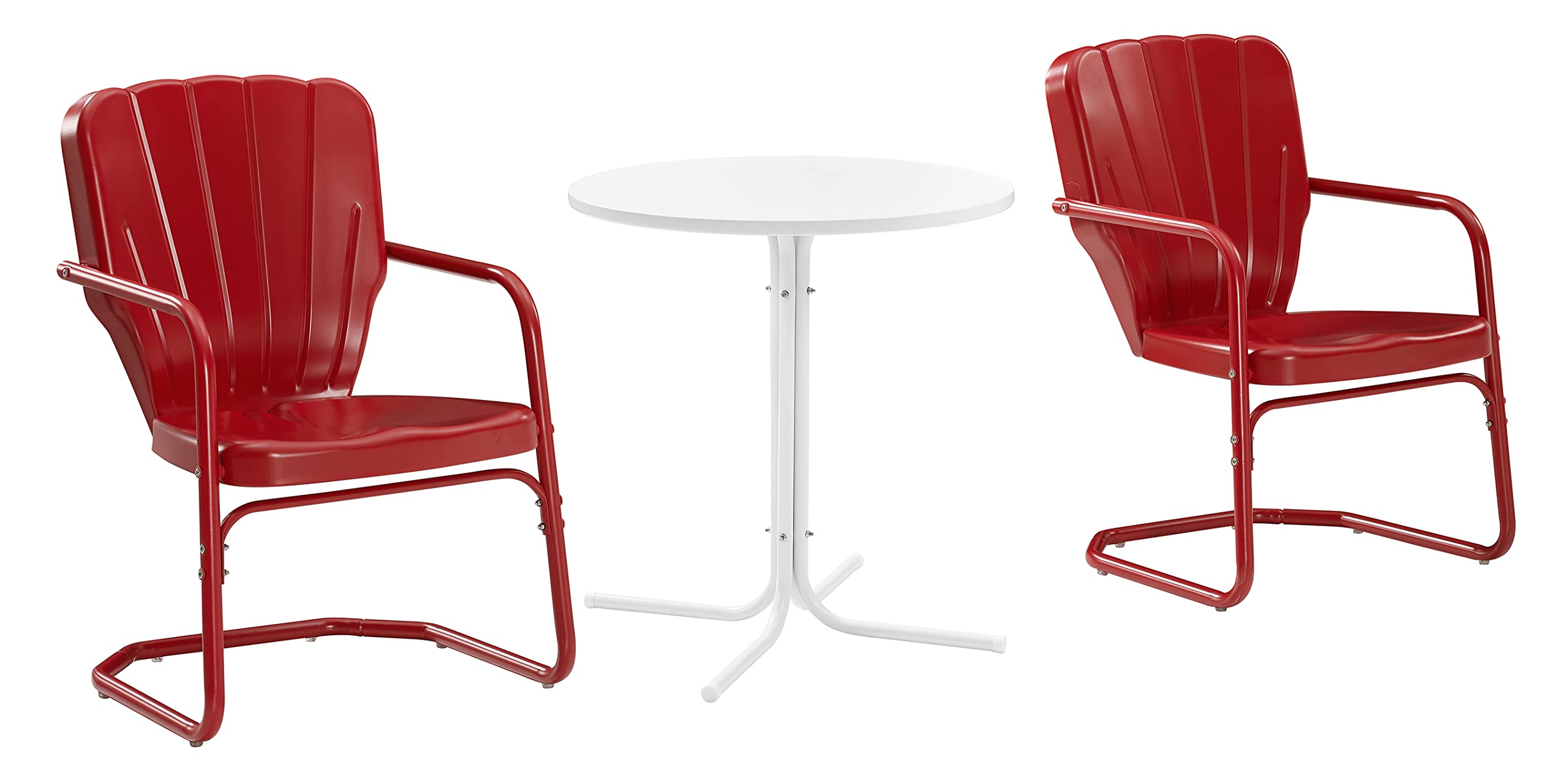 Crosley Furniture Ridgeland 3-Piece Outdoor Bistro Set - Retro Metal Patio Table and Chairs for Dining, Porch, Garden or Balcony - Bright Red Gloss Finish - Perfect for Small Spaces, Morning Coffee or Outdoor Entertaining