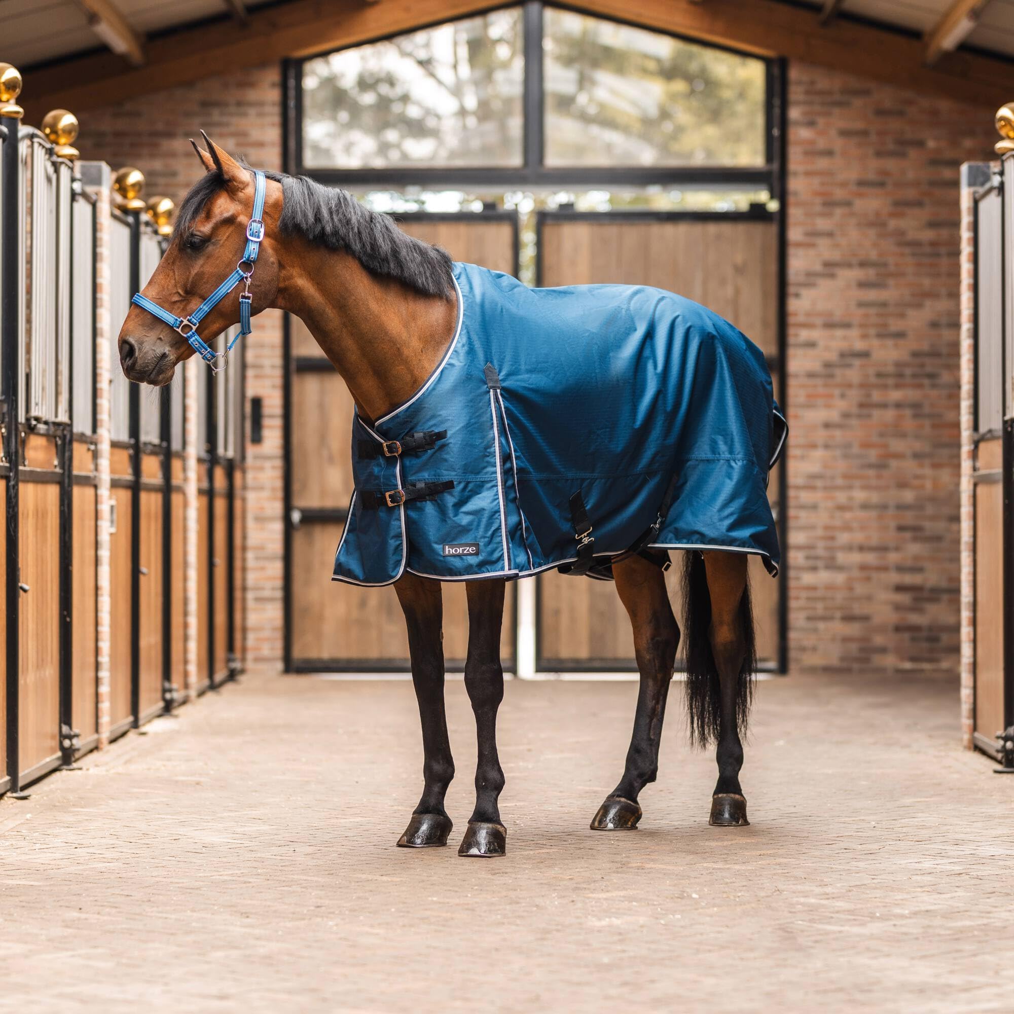 HORZE Glasgow Lightweight Waterproof Turnout Horse Blanket No Fill - Opal Blue - 75 Inch - Perfect for Outdoor Riding, Stable Use & All-Weather Protection