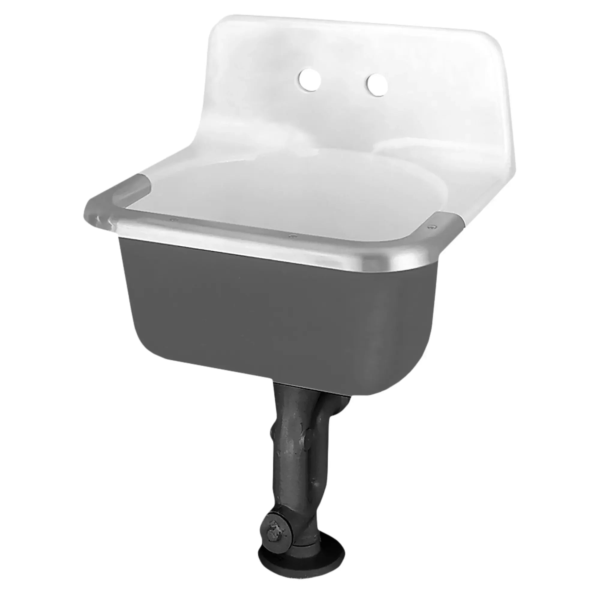 Akron® Wall Mounted Cast Iron Utility Sink with 8-Inch Faucet Holes & Rim Guard - Heavy-Duty Commercial Laundry, Janitorial & Workshop Sink for Garages, Basements & Industrial Use