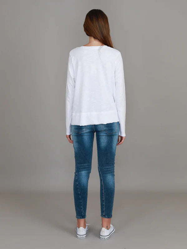 Sonya Women's Long Sleeve T-Shirt - Soft Cotton Basic Tee for Casual Wear (White) | Perfect for Layering, Office Outfits & Everyday Comfort