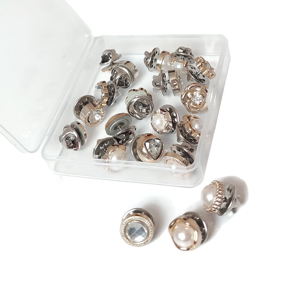 20Pcs Women's Shirt Brooch Buttons - Pearl & Rhinestone No Sew Button Pins for Blouses, Safety Mini Brooch Pins for DIY Clothing & Fashion Accessories | Perfect for Dress Shirts, Cardigans & Jacket Embellishments