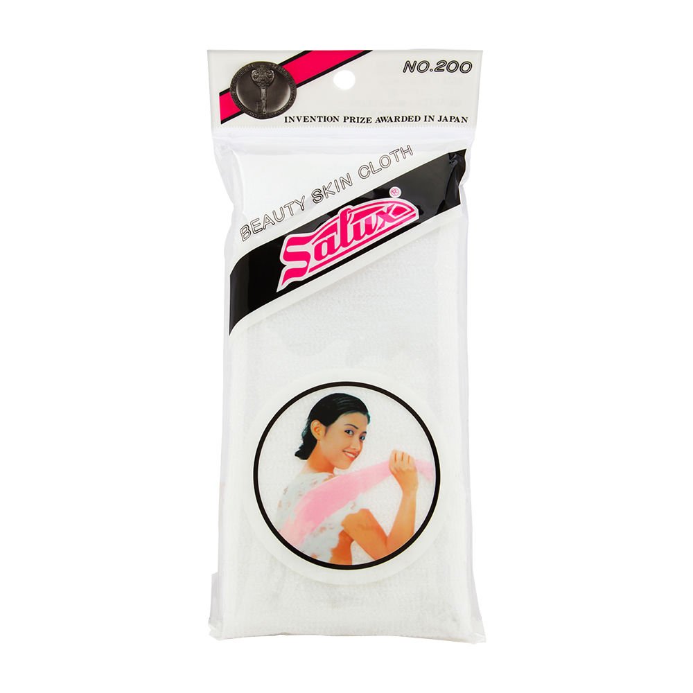 Premium Salux Nylon Japanese Exfoliating Bath Wash Cloth - Soft Skin Scrubber for Body & Face - Ideal for Spa, Shower & Travel - White