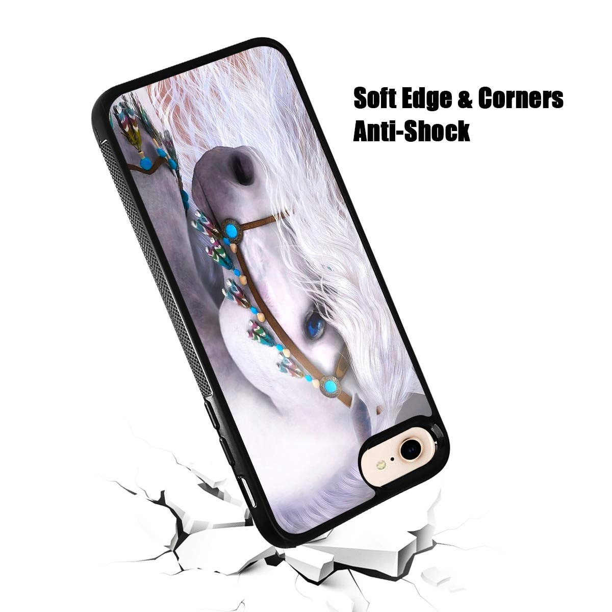 Durable Soft Protective Case for iPhone 8 / iPhone 7 / iPhone SE 2 (2020) - White Horse Princess Design - Slim Shockproof Phone Cover for Everyday Use and Travel Protection