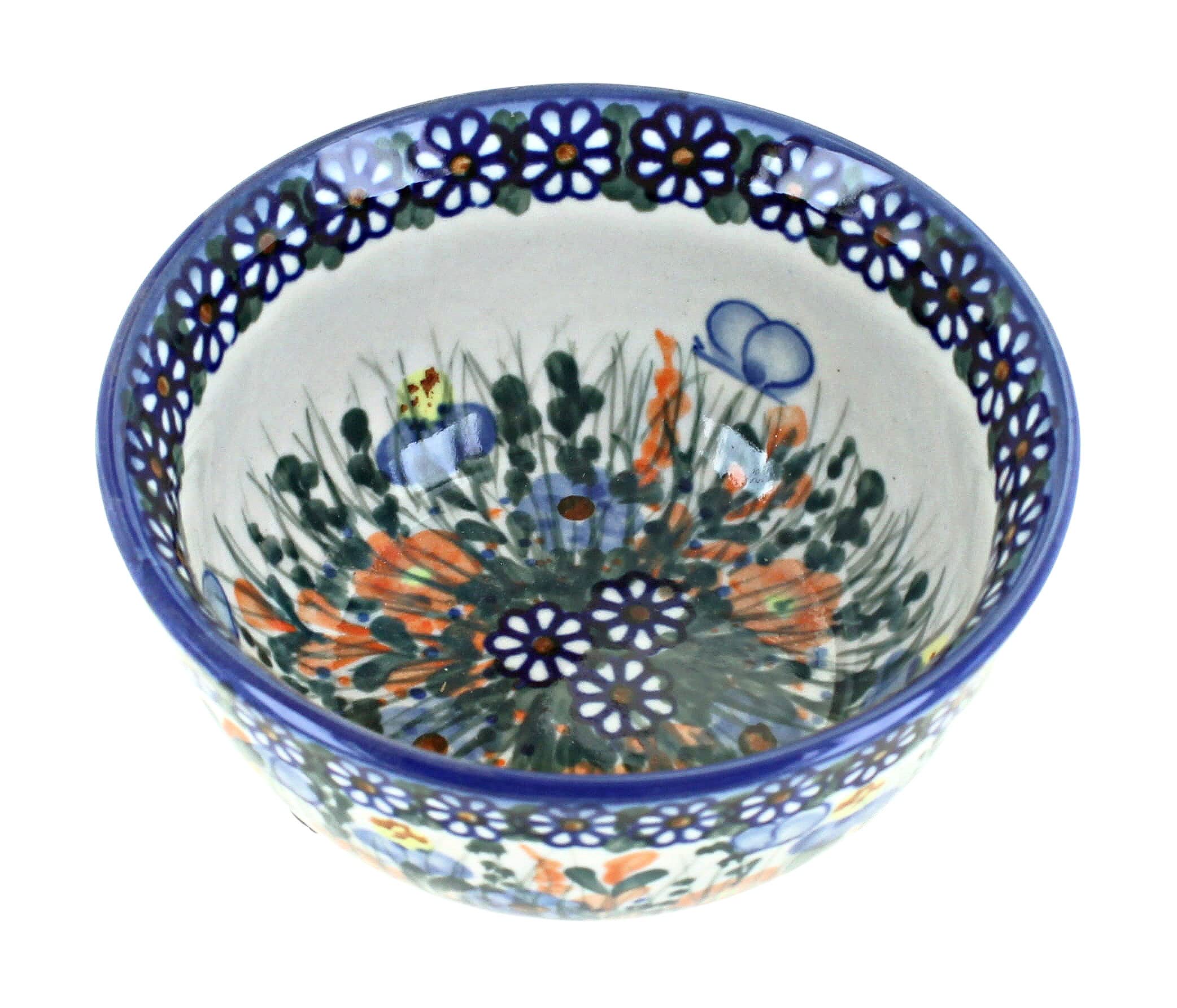 Handmade Blue Rose Polish Pottery Dessert Bowl with Spring Butterfly Design - Perfect for Tea Parties, Wedding Favors & Home Decor