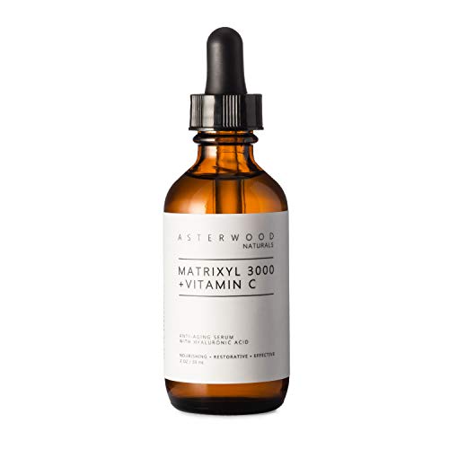 **Matrixyl 3000 30% + Vitamin C 20% Serum with Organic Hyaluronic Acid 20% - Anti-Aging, Brightening & Hydrating Facial Serum for Wrinkles & Sun Damage - 2 oz Amber Bottle by Asterwood Naturals - Perfect for Daily Skincare Routine & Nighttime Repair**
