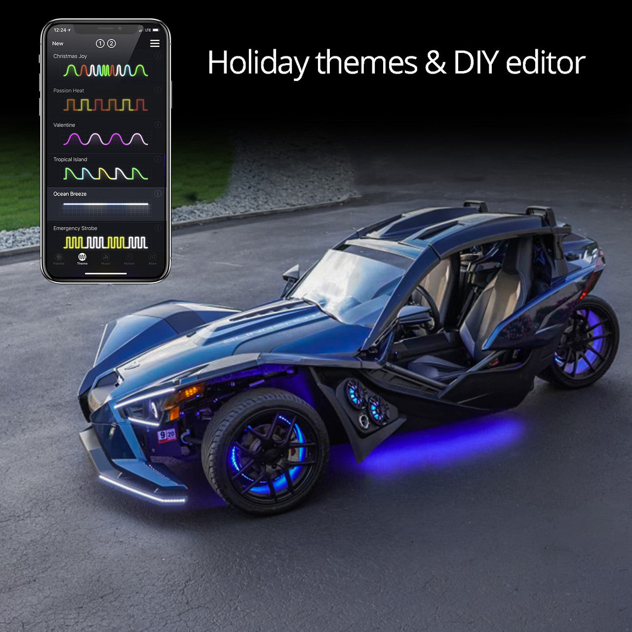 Polaris Slingshot LED Underglow Light Kit with Smartphone App Control - Customize Your Ride for Night Cruising & Car Shows