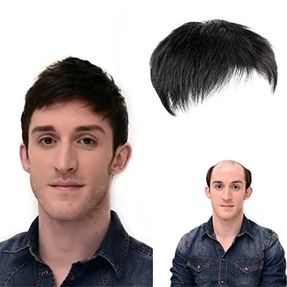 Natural Black Real Human Hair Toppers for Men - Short Clip-in Hairpiece Extensions (13x14cm) for Covering White Hair & Hair Loss - Perfect for Daily Wear, Work & Special Occasions