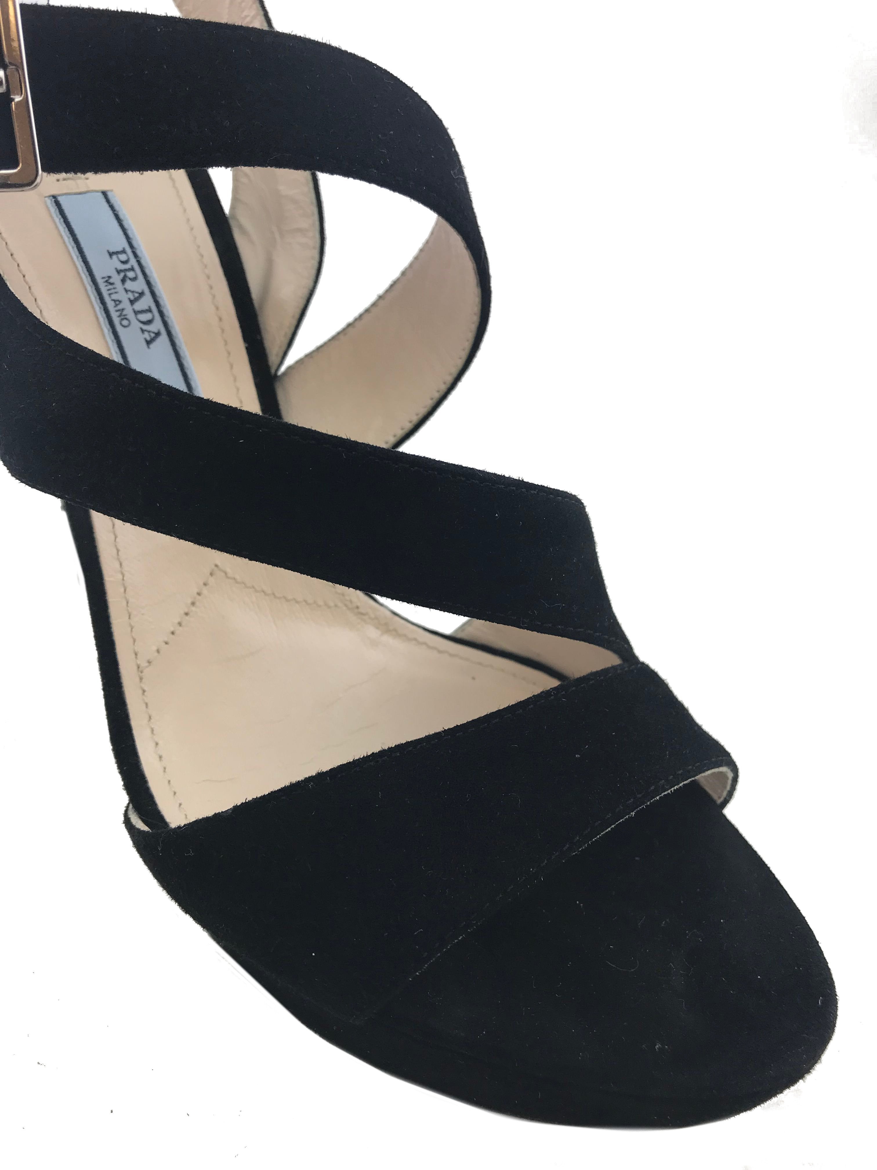 Prada Suede Strappy Platform Sandals Women's Size 7.5 | Luxury Designer High Heel Sandals for Summer, Parties & Weddings