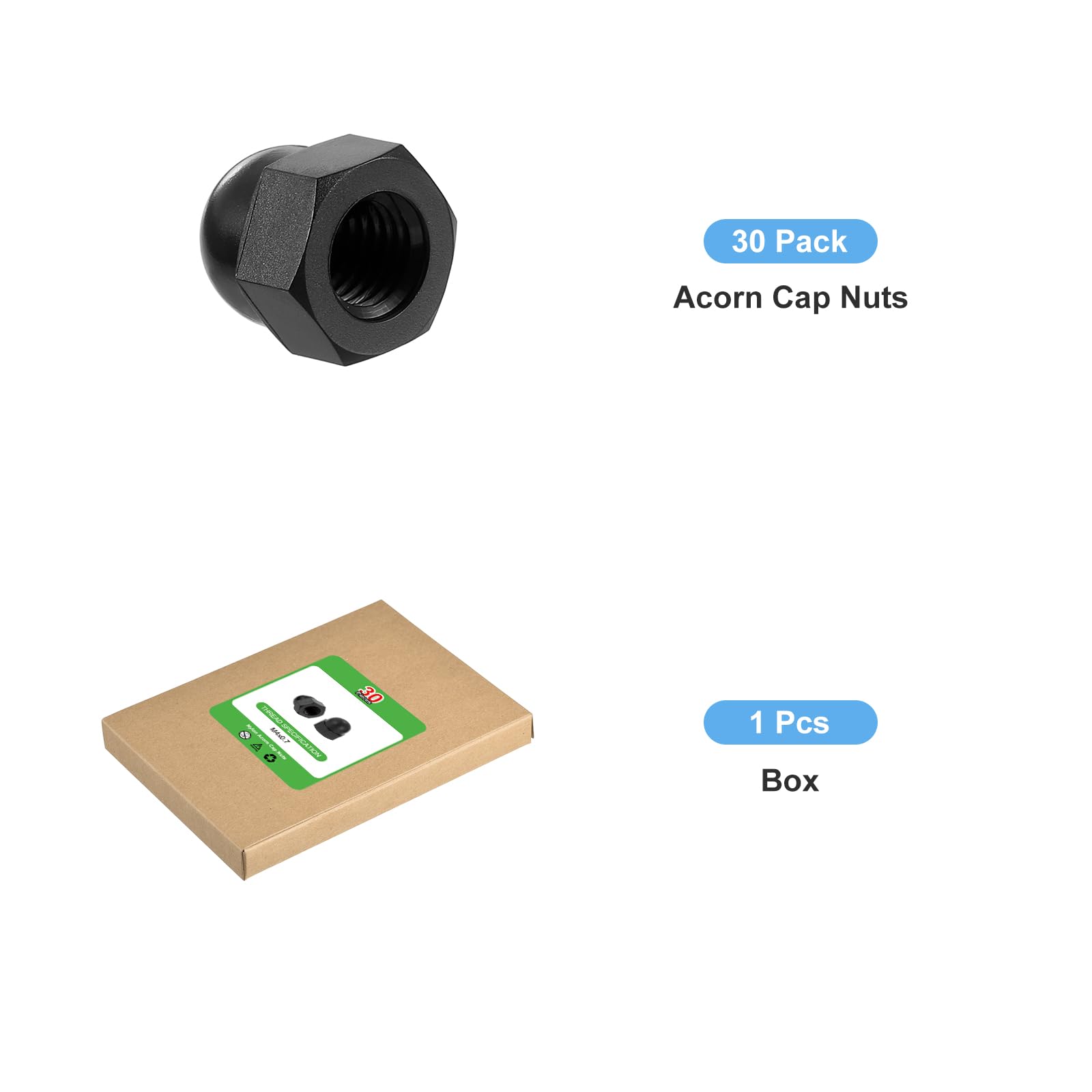 **uxcell M4x0.7 Acorn Cap Nuts, 30Pcs Black Nylon Dome Cap Head Hex Nuts for Bolt Cover - Ideal for Furniture Assembly, Automotive, and DIY Projects**