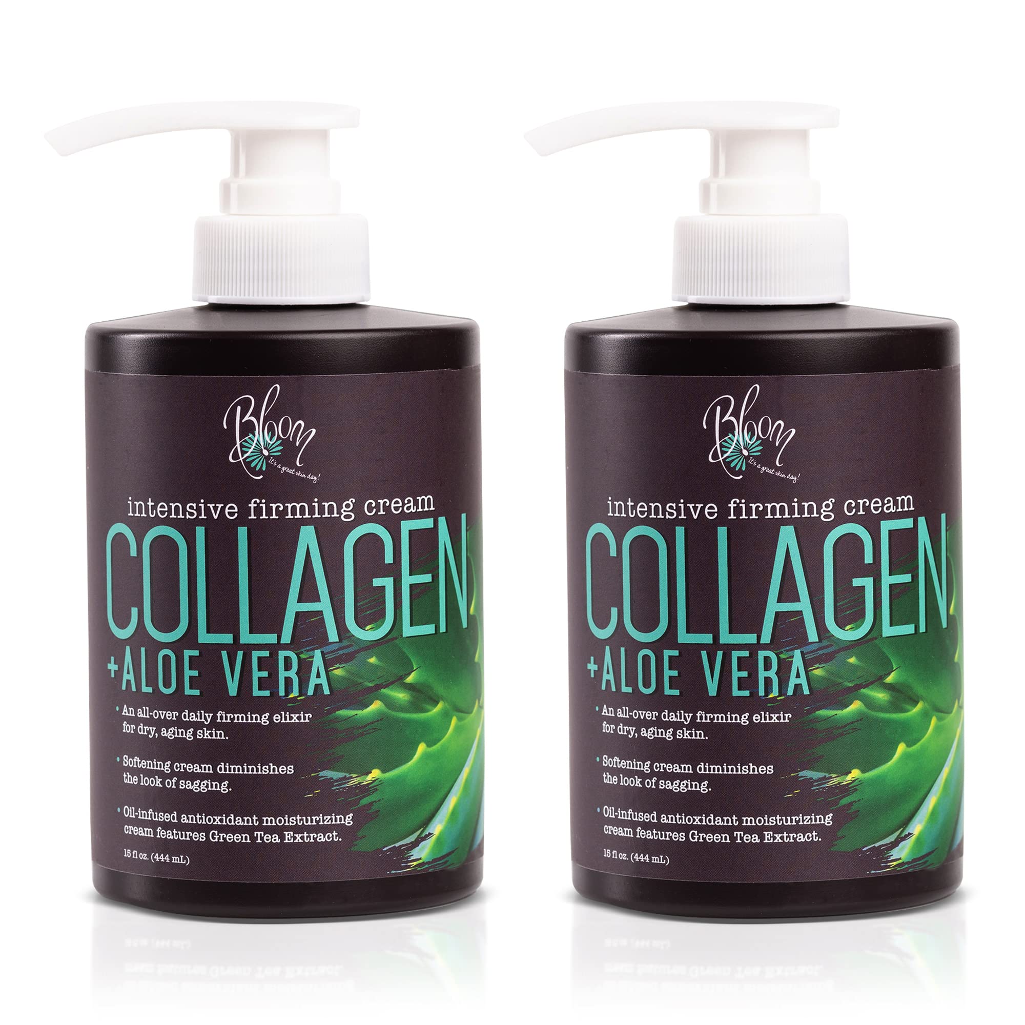 BLOOM Collagen Lotion - Firming Body Cream & Anti-Aging Face Moisturizer with Aloe Vera | Wrinkle Reduction for Sagging & Dry Skin | Fragrance Free | Pack of 2 | Perfect for Daily Skincare Routine & Nighttime Hydration