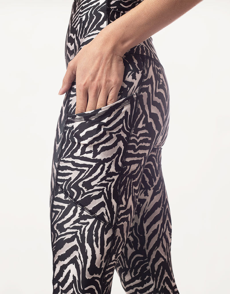 Zebra Print High Waist Pocket Leggings for Women - Soft Stretchy Yoga Pants with Side Pockets, Perfect for Workouts, Running, Lounge & Travel