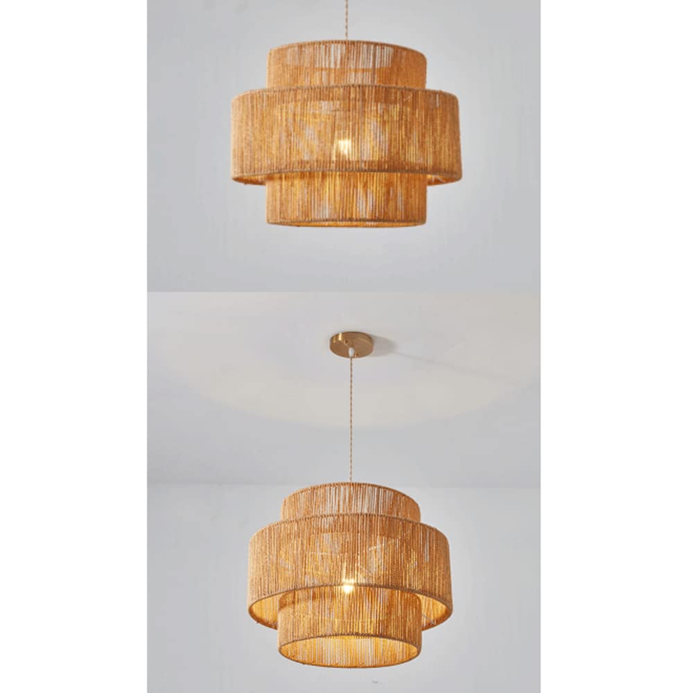 Japanese Hemp Rope Chandelier - Hand-Woven Bamboo Pendant Light Fixture for Ceiling - Natural Woven Hanging Lamp for Bedroom, Restaurant, Homestay & Tea Room Lighting - Boho Home Decor & Zen Atmosphere Creation
