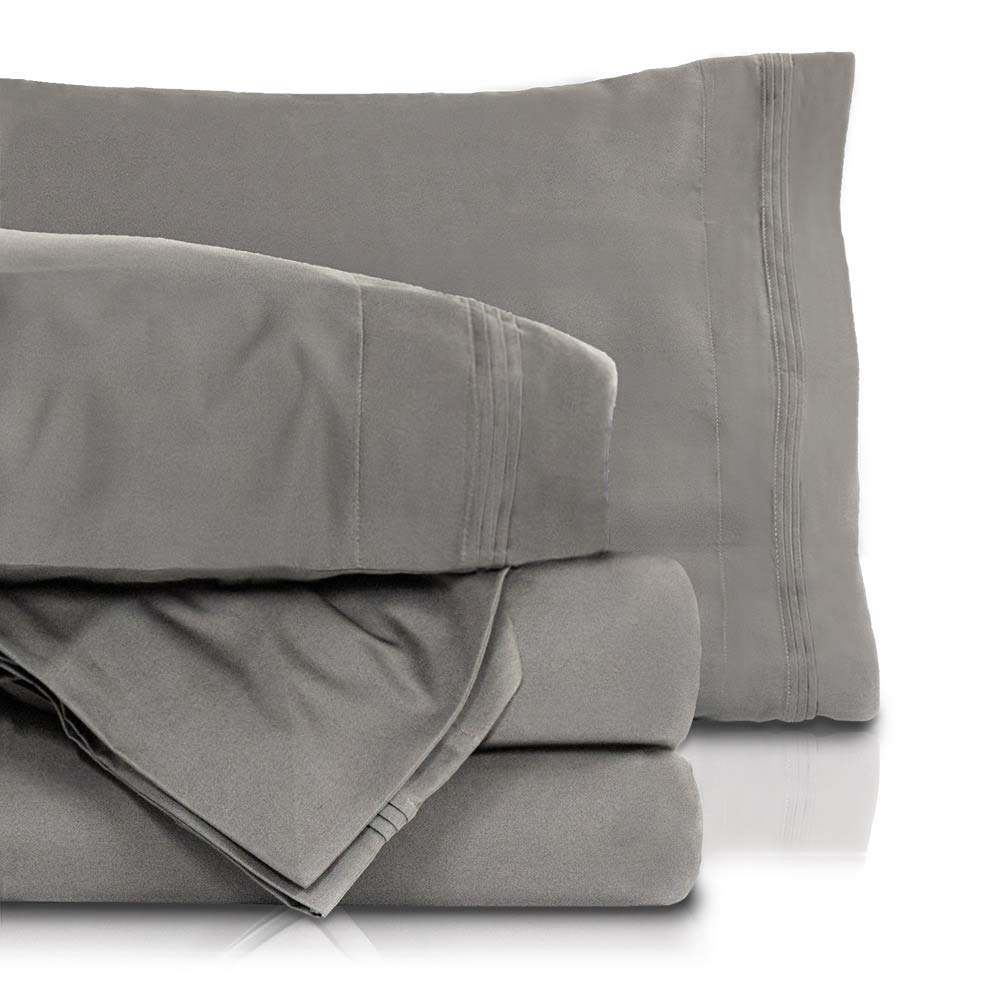 1000 Thread Count 100% Cotton Bed Sheet Set - Queen Size Deep Pocket Sheets with 1 Flat Sheet, 1 Fitted Sheet & 2 Pillowcases - Soft Luxury Bedding for Hotel-Like Comfort - Perfect for Master Bedrooms, Guest Rooms & Airbnb Listings (Grey)
