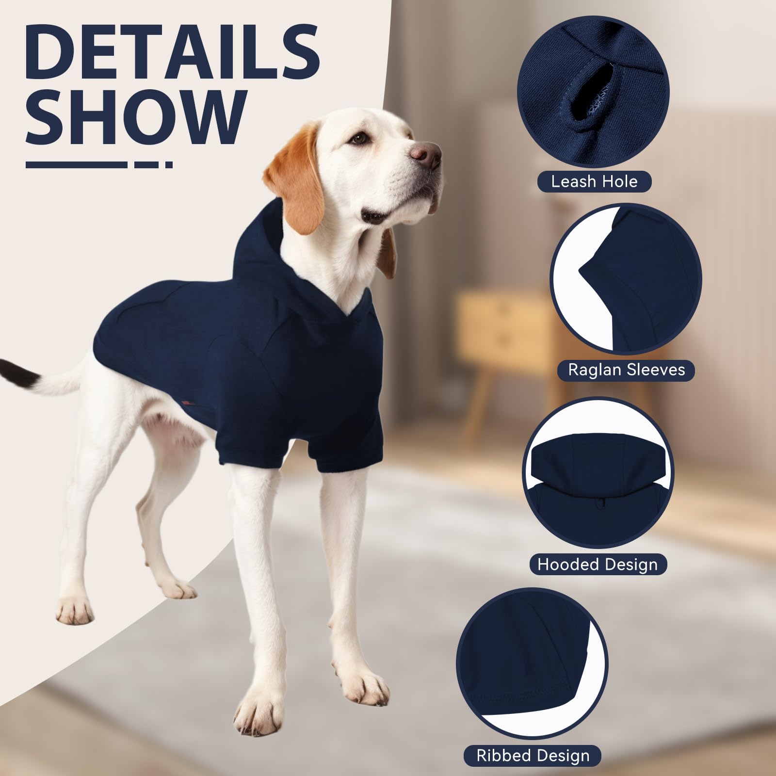 Premium Soft Cotton Dog Hoodie with Leash Hole & Pocket - Cozy Puppy Sweater for Small Medium Large Dogs (XX-Large, Navy Blue) - Perfect for Winter Walks & Outdoor Adventures