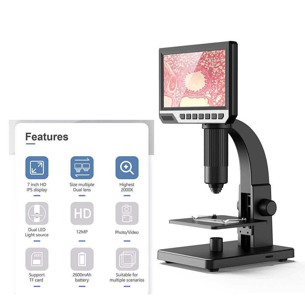 LIMEI-ZEN 7 Inch LCD Digital Microscope - 12MP 2000X Magnification with 11 LED Lights for Phone Repair, Soldering, Jewelry Inspection & Hobby Use