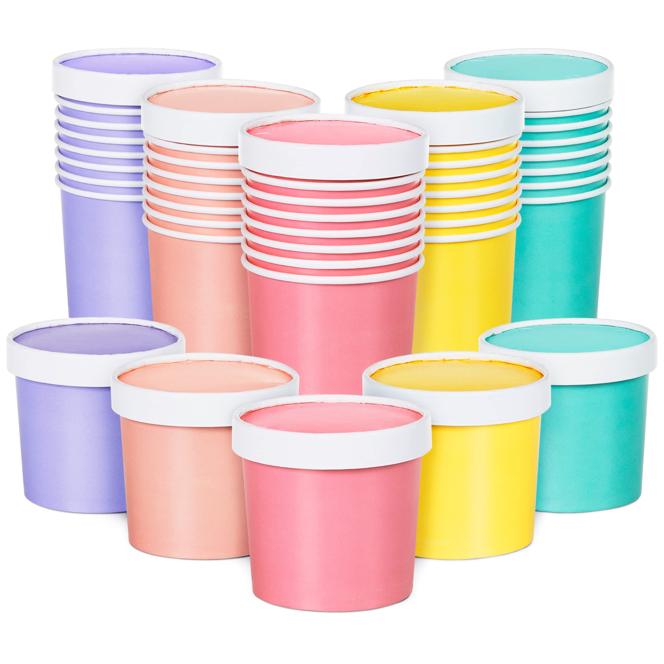 MATICAN 40-Pack 11-Oz Disposable Ice Cream Cups with Lids - Pastel Colored Paper Soup Containers for Desserts, Party Supplies & Takeout - BPA Free Eco-Friendly Bowls for Ice Cream, Gelato, Pudding & More