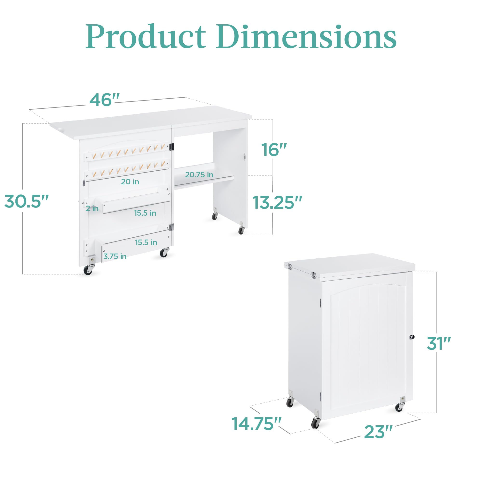 Best Choice Products Folding Sewing Table - Multipurpose Craft Station & Side Desk with Wheels, Shelves, Storage Trays - Compact Design for Small Spaces - Perfect for Sewing, Quilting, Scrapbooking & DIY Projects - White
