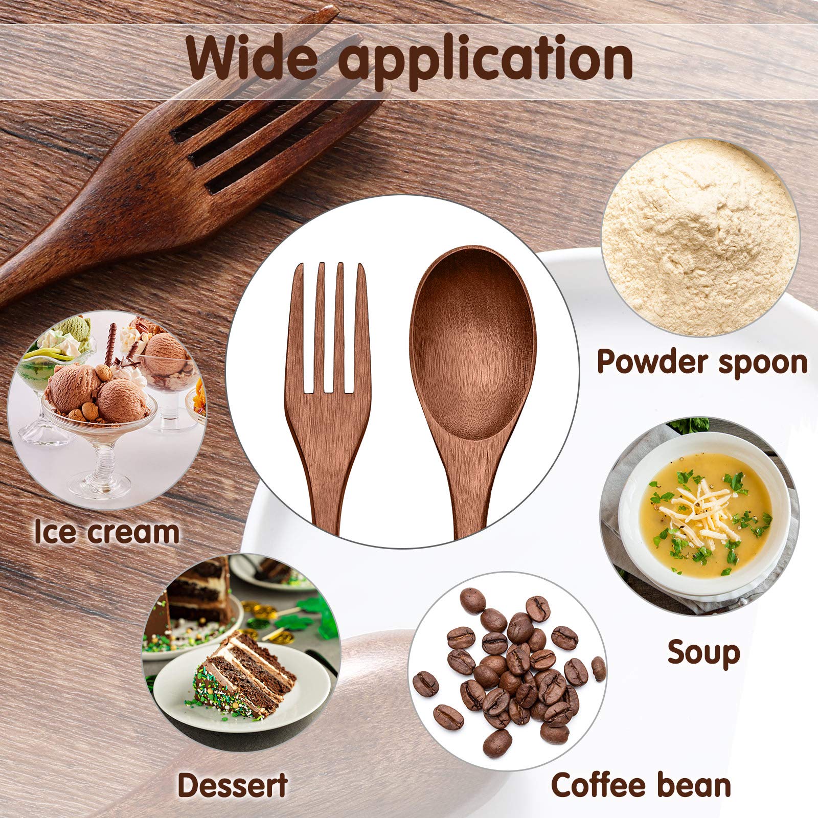 **Handmade Natural Wooden Cutlery Set - 6-Piece Reusable Wooden Spoons & Forks for Cooking, Stirring, Eating - Eco-Friendly Flatware for Dinner, Picnics & Camping**
