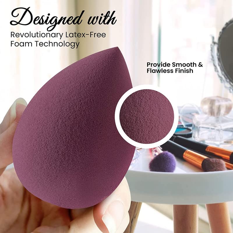 Belicia 4-Piece Makeup Sponge Set - Latex-Free Foundation Blender for Liquid, Cream & Powder - HD Flawless Finish Beauty Sponges - Multi-Colored Cosmetic Sponges for Professional & Everyday Makeup Application