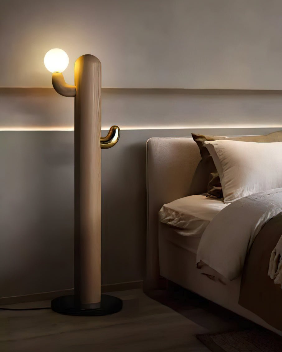 Modern Cactus Wood Floor Lamp - Handcrafted Natural Wood Standing Light for Living Room, Bedroom & Office - Warm Ambient Lighting for Home Decor