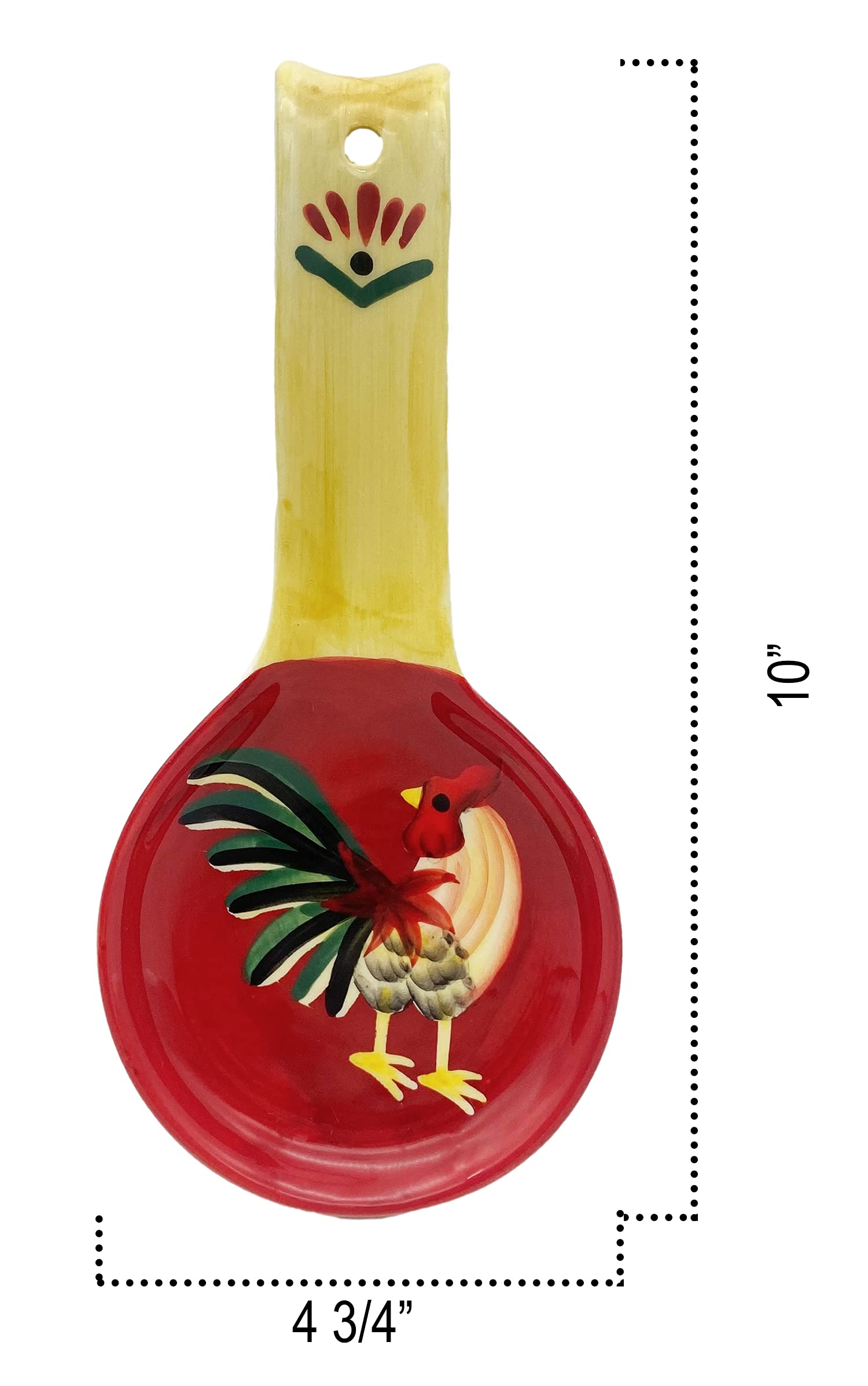 Hand Painted Ceramic Spoon Rest - Tuscany Modern Burnt Orange Rooster Design, Kitchen Utensil Holder for Spoon, Ladle & Spatula | Perfect for Cooking, Countertop Décor & Gift Giving