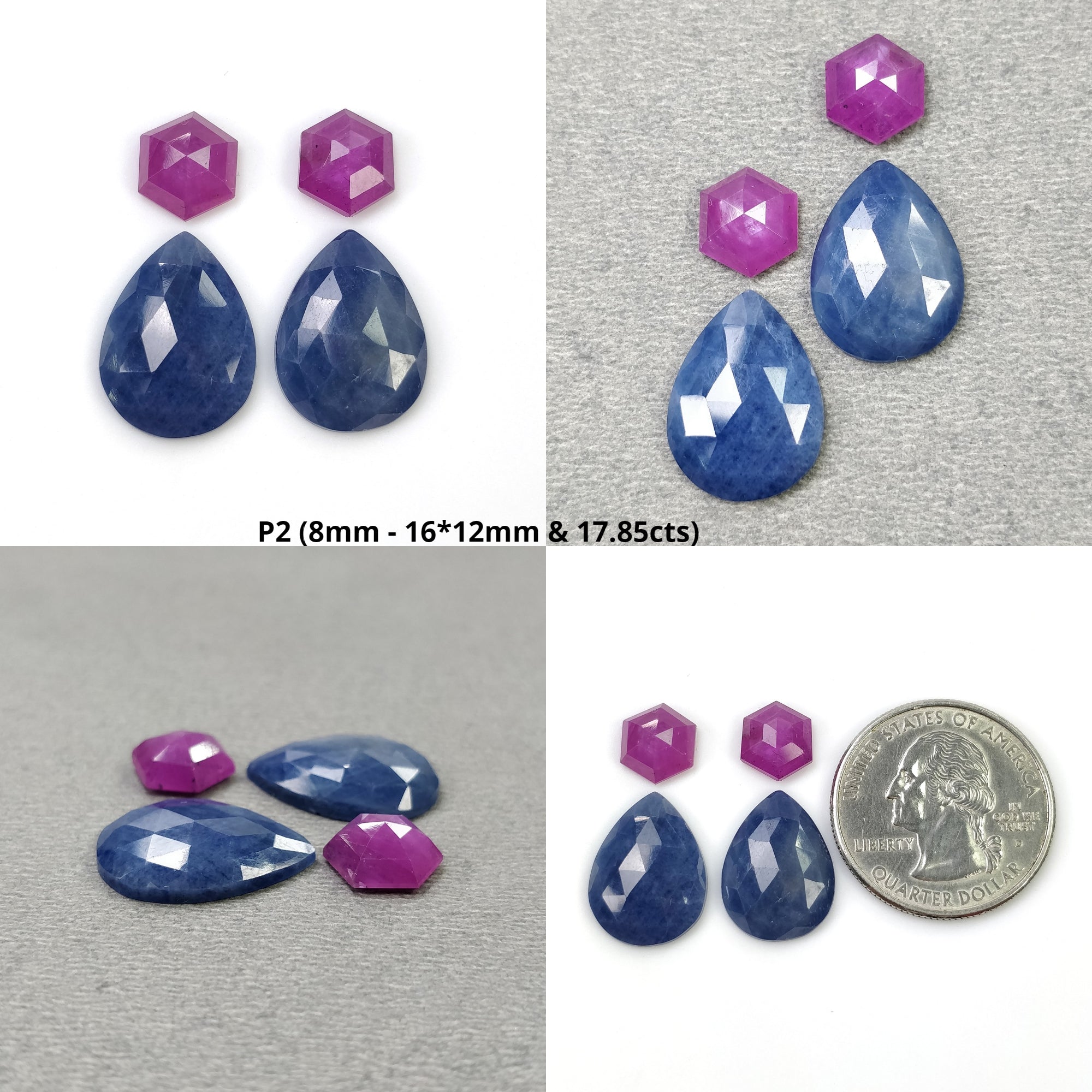 Natural Untreated Bi-Color Sapphire Gemstones - Rose & Step Cut Pear/Oval Shapes (4pc/6pc) | Multi-Purpose Jewelry Making, Engagement Rings & Healing Crystals