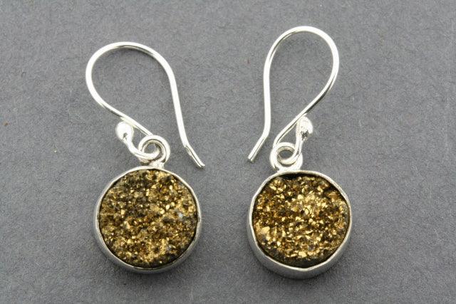 Pyrite Druzy Earrings for Women - Sterling Silver Dangle Earrings - Sparkling Crystal Jewelry for Party, Wedding & Everyday Wear